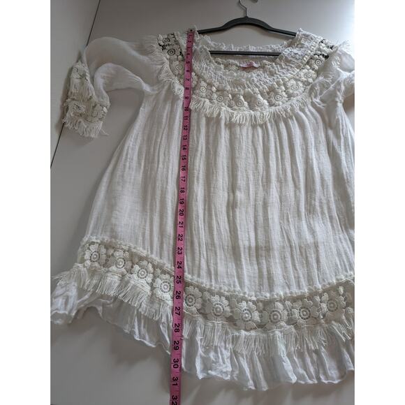 Scandal Italy Blouse Top Linen Embroidered Lace Gauzy Boho Summer White Size M - Picture 10 of 10